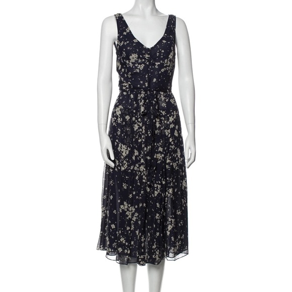 Burberry Brit - Silk Floral Midi Dress - Blue and Cream - Picture 1 of 11